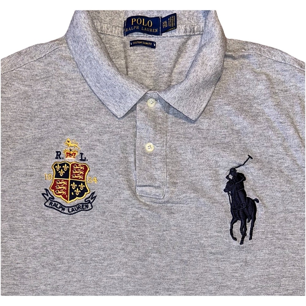 Polo Ralph Lauren Big Pony Shirt Mens Gold Crest Custom‎ Slim Fit Size 2XL Rugby